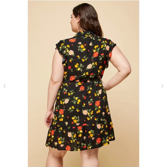 button front tiered babydoll dress flutter sleeves, - Picture 2 of 3